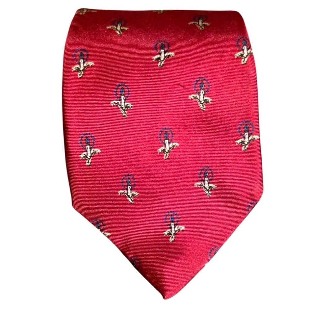 Vintage Necktie Hathaway Red Silk‎ Christmas Candle & Flame Men Holiday